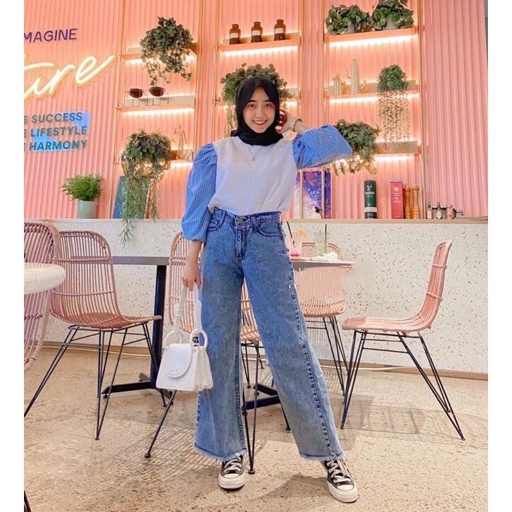 1KG MUAT 2PCS | HIGHWAIST KULOT JEANS WANITA RAWIS HITS OOTD FASHION WANITA SELEBGRAM