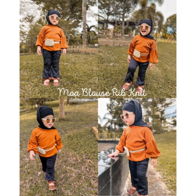 MOA BLOUSE | Baju Atasan Knit Anak Lengan Balon 3-9 Tahun | Blouse Rib Knit Premium