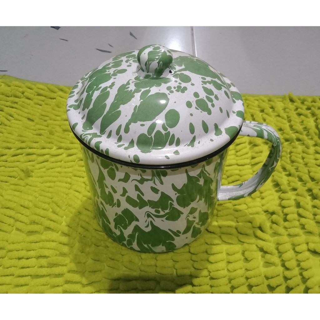 CANGKIR TUTUP ENAMEL 12CM / MUG ENAMEL BLEREK KEDAUNG / GELAS ENAMEL LOREK