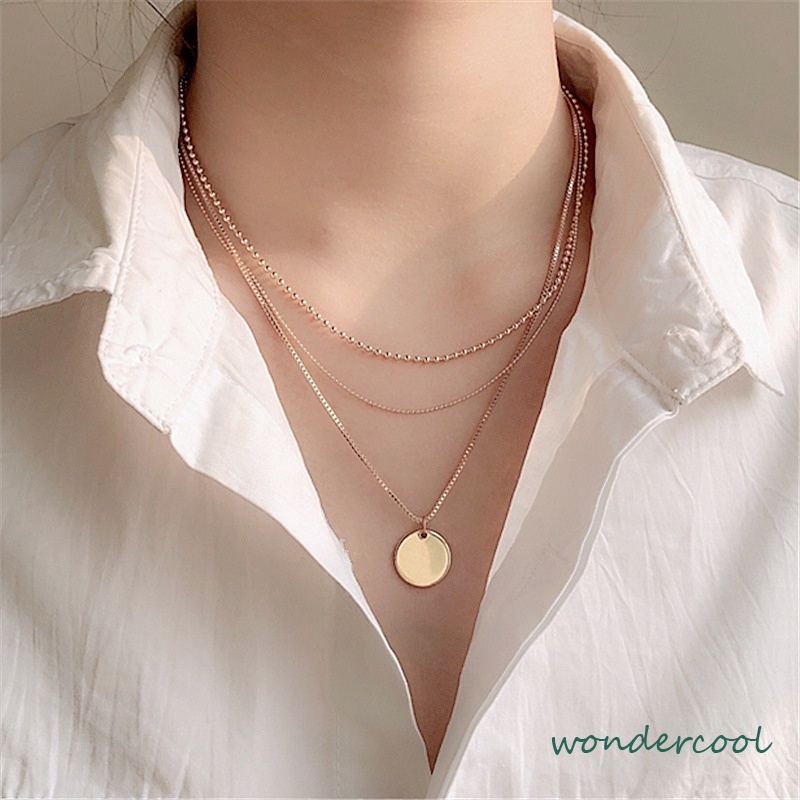 Korea Fashion Multilayer Liontin Kalung Wanita Emas Choker Perhiasan Aksesoris-Won