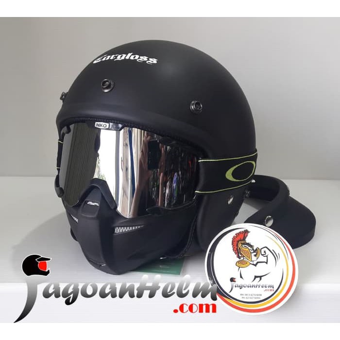 CARGLOSS HELM RETRO | BLACK DOFF + INKO SILVER GOGGLE MASK | CARGLOS