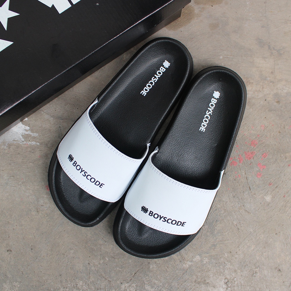 Sendal Slide Pria Distro Boyscode Mid Word Original Hitam / Slip On Pria / Sendal Selop