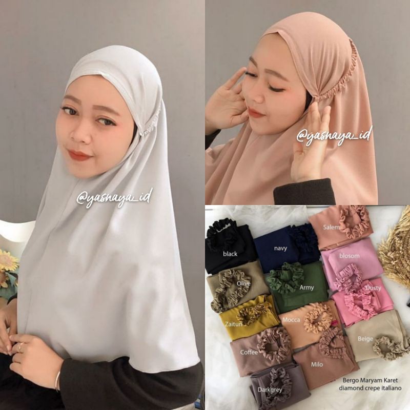 BERGO TALI KARET DIAMOND HIJAB INSTANT JILBAB BERGO MARYAM SABILA KERUDUNG