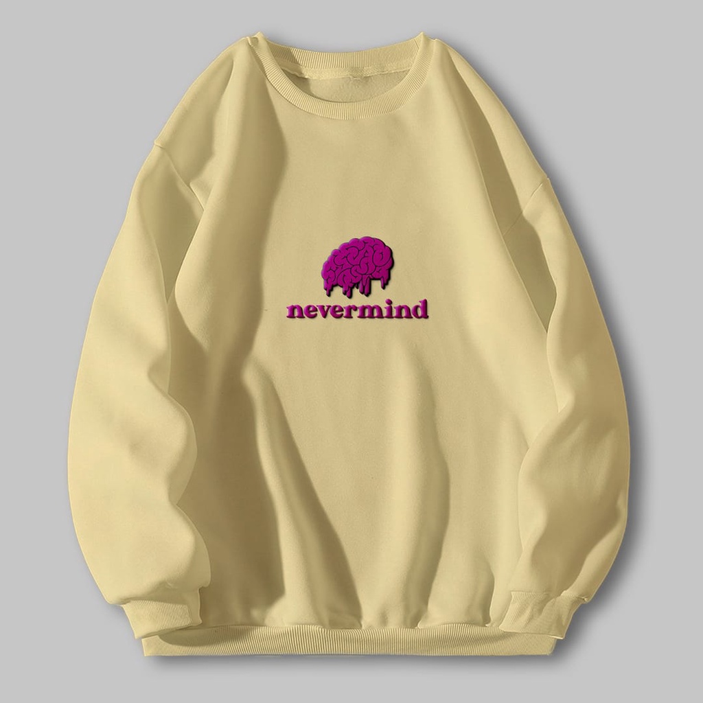 NEVERMIND BORDIR CREWNECK SIZE M - XXL SWEATER UNISEX TEBAL - ATASAN CEWEK LUCU PREMIUM