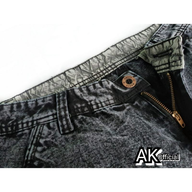AHHA trendy Celana Pendek Pria semi jeans wash hitam ice snow distro casual cowok hits