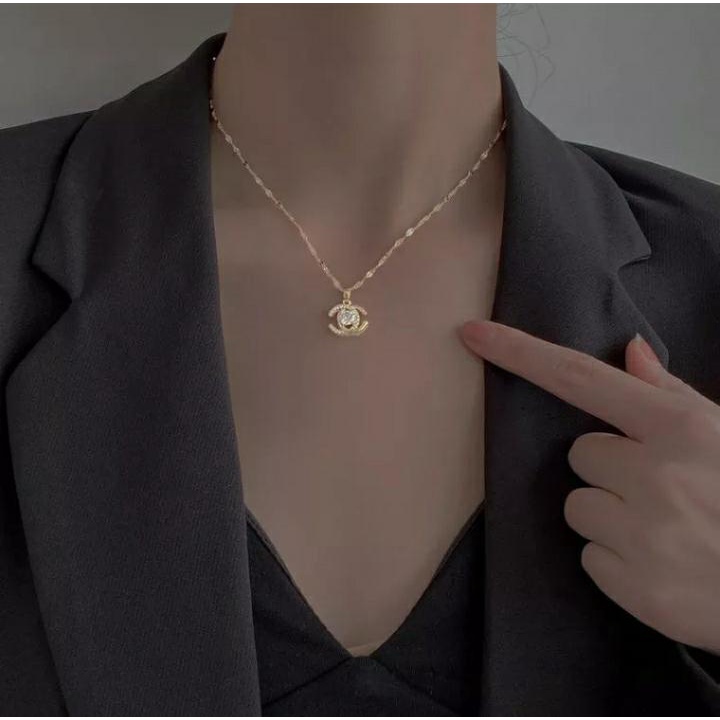 kalung channel titanium wanita pria anti karat korea style