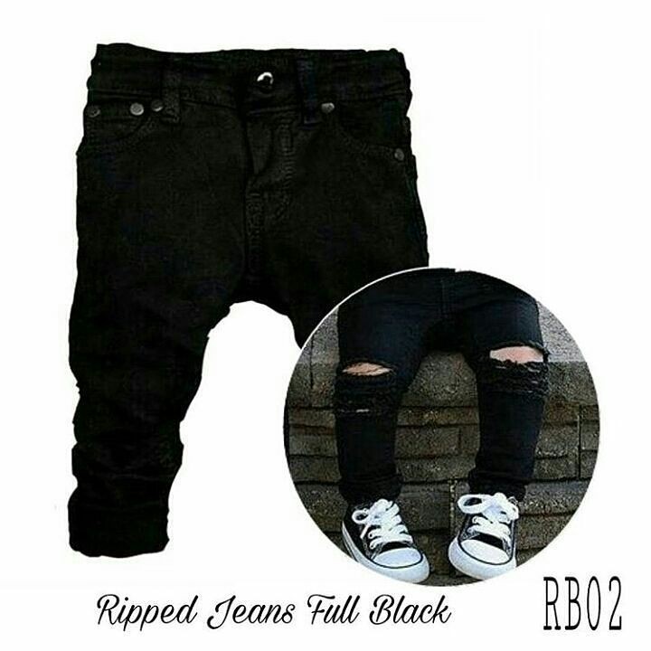 MOMWULA - Ripped Jeans Kids / Jeans Hitam Sobek / Jeans Anak Laki Laki / Celana Panjang Anak Laki La