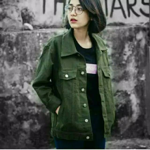 Jaket Wanita Army Jaket Jeans Denim Cewek Army Big Size XXL - XXXL