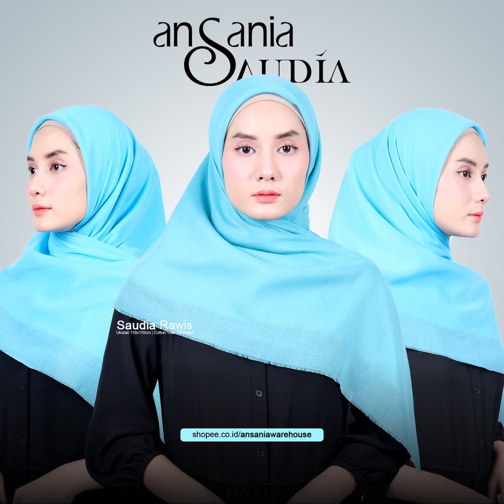Saudia Rawis Segi Empat - Hijab Kerudung Jilbab Saudia Rawis Polos Biru Muda - Ansania Warehouse