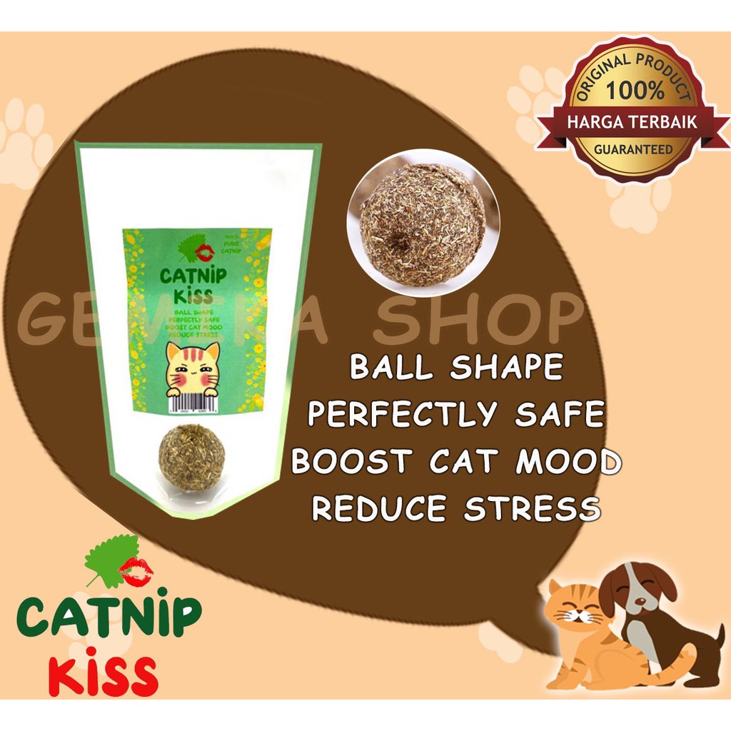 MAINAN BOLA KUCING CATNIP KISS BALL SIZE 3,3 CM - DAUN CAT NIP