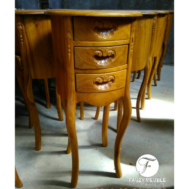 Nakas 3 Laci, Nakas Jati , Meja 3 Laci, Nakas Bulat Jati