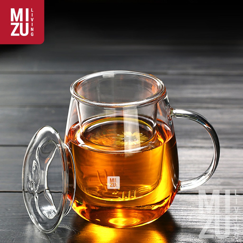 MIZU THEIERE Glass Infuser Tea Cup 650ml Cangkir Teko Teh Kaca Dual Fungsi