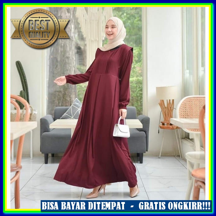Gamis Ceruty Polos Layer Dada Bawah Runcing/Gamis Kurung Malaisia Terbaru/Longdress Realpict Wanita 