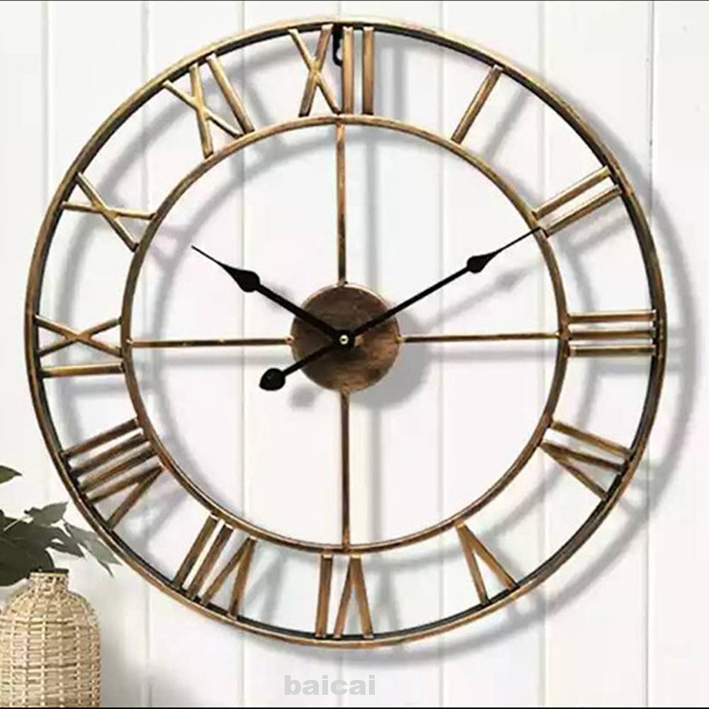 Round Home Decoration Metal Roman Numerals Silent Quartz Vintage Style Wall Clocks Shopee Indonesia