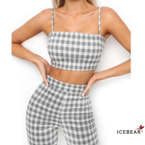 Setelan Tank Crop Top Sexy Celana Panjang 7 8 Kotak Setelan Tank Crop Top Sexy Celana Panjang 7 8 Kotak
