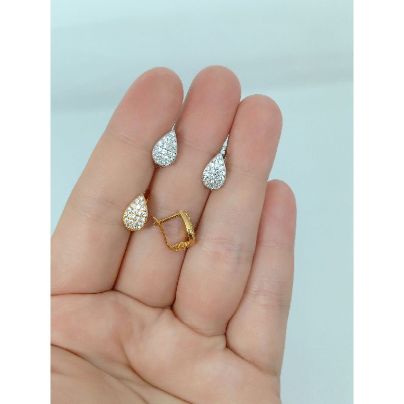 anting jepit oval tears full mp S925 / perhiasan perak 925 lapis emas ini