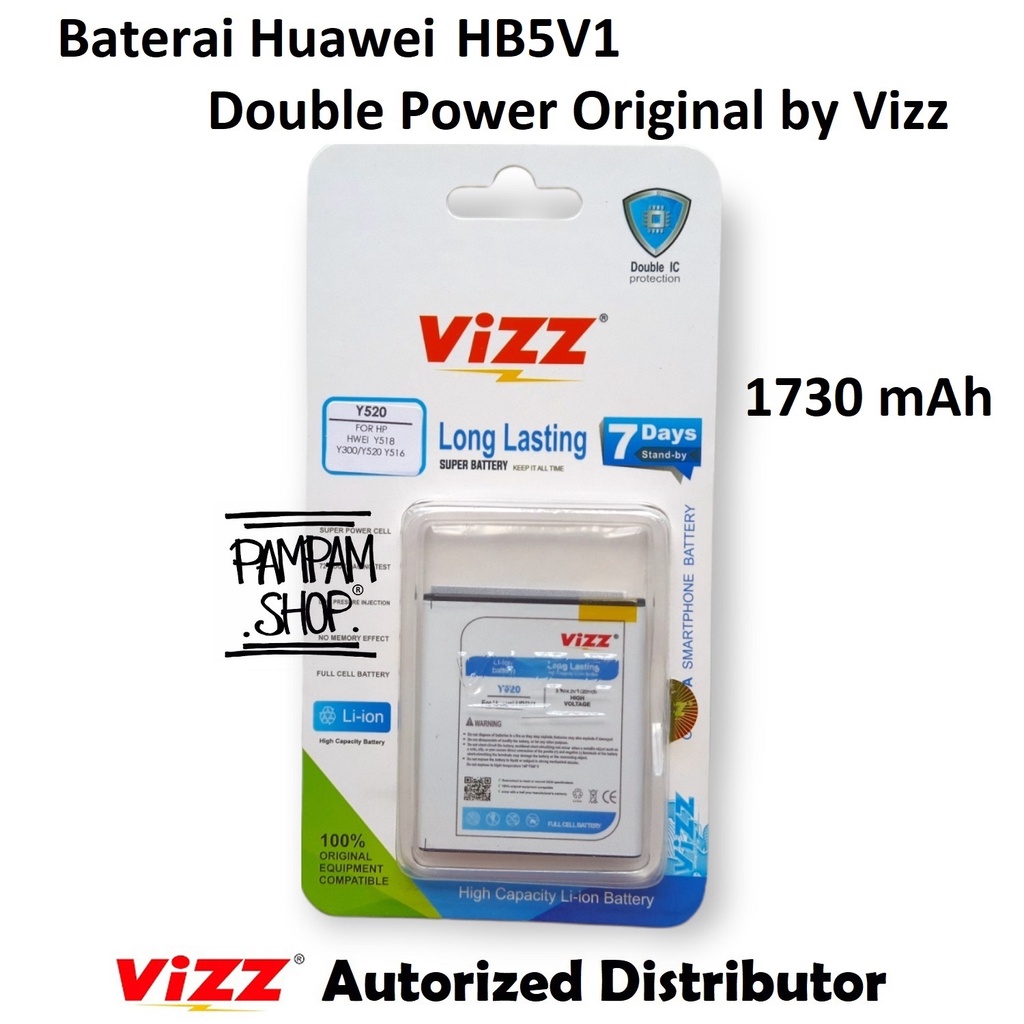 Baterai Vizz Double Power Huawei HB5V1 Ascend Y300 Y336 Y500 Y520 Y535 Y541 Y3 Y5 Batik Batre Batrai Battery Original Ori HP Handphone