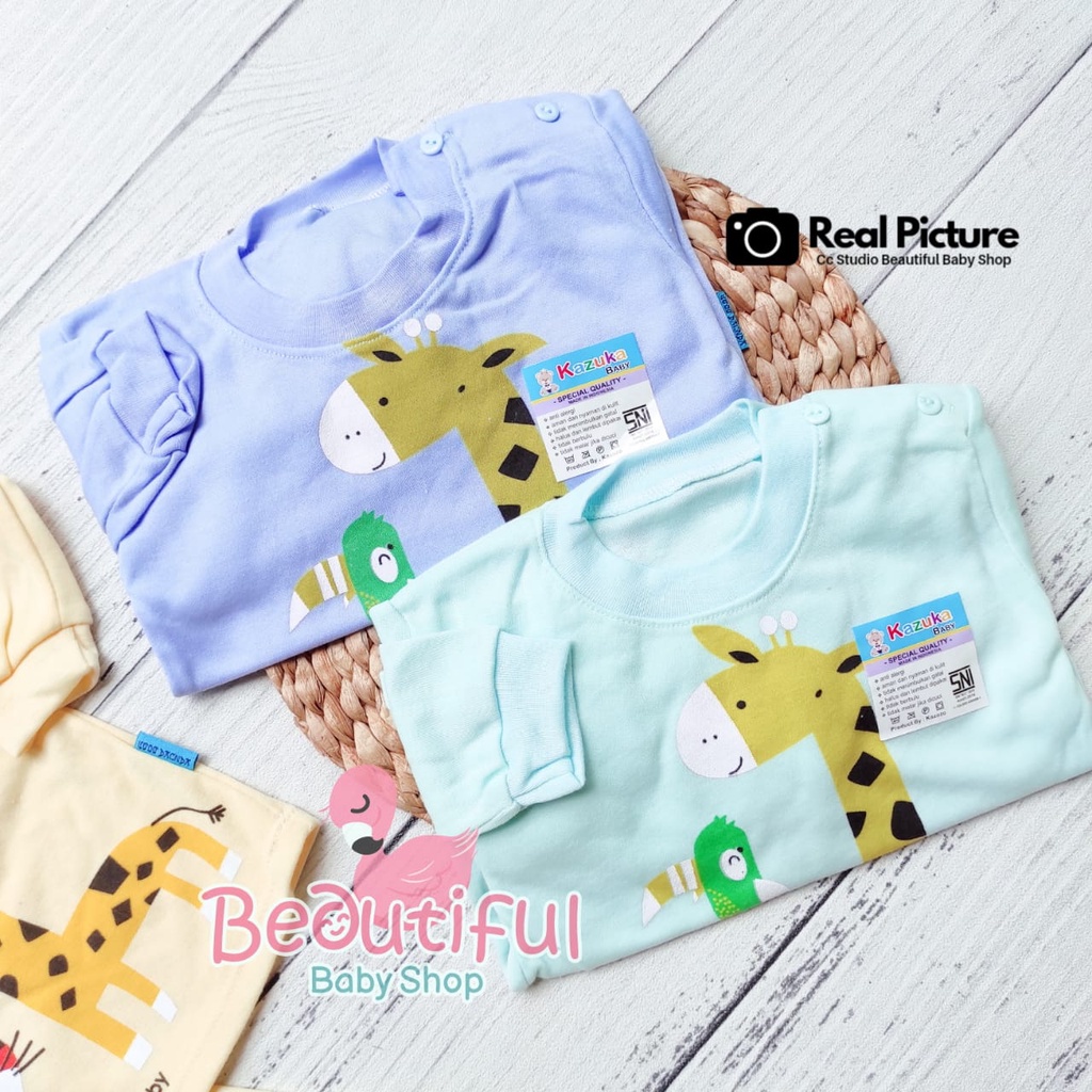 Setelan Pendek Bayi SNI 3-12 Bulan Motif Giraffe / Baju Bayi Pendek Kazuka / Setelan Harian Bayi / Kaos Oblong Bayi &amp; Anak Kancing Pundak / Beautiful Baby Shop