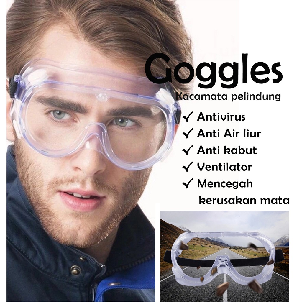 Goggles Kacamata Pelindung Anti Virus Air Liur Anti Fog Ventilasi Udara