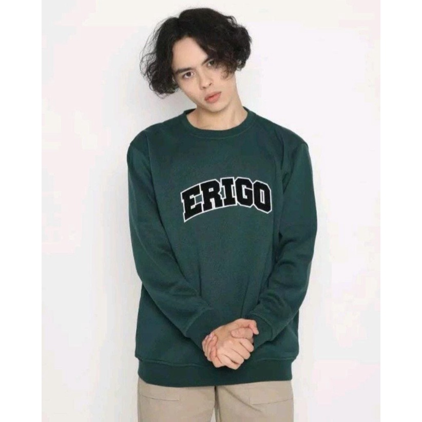 (COD) Sweater Pria Erigo Sweater Fleece Big Size Crewneck Pria Size M - XXL Sablon