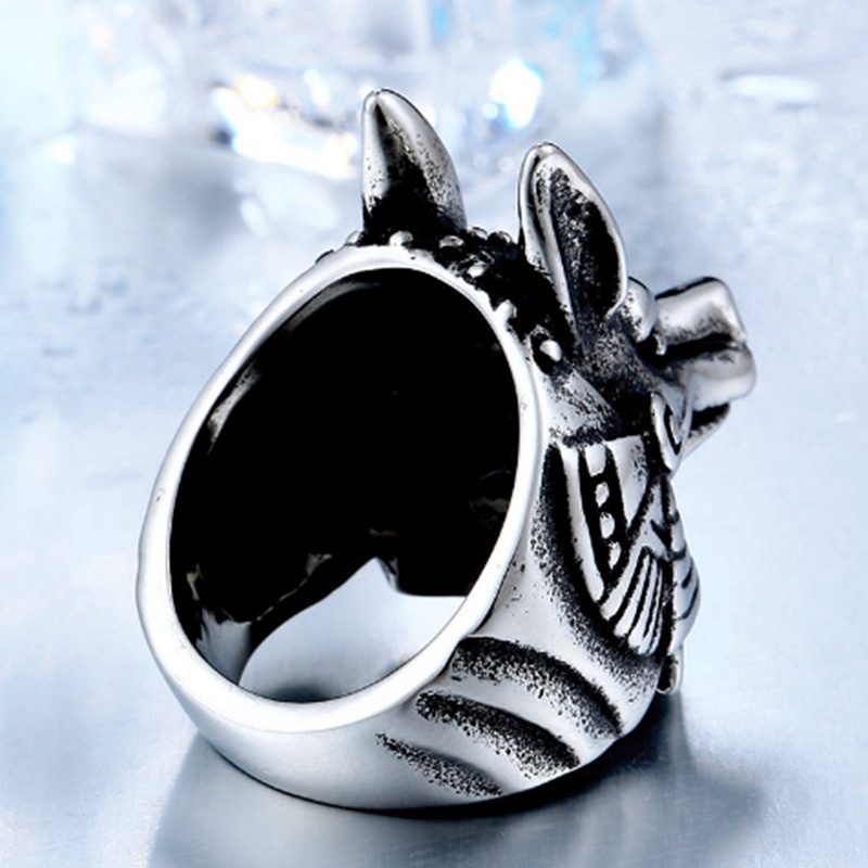 Cincin Jimat Viking Punk Vintage Desain Serigala God Untuk Pria