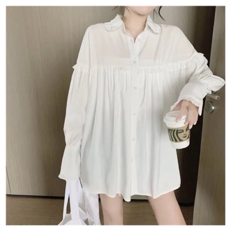 LRJWL - White Flare Sleeve Big Size Plus Blouse