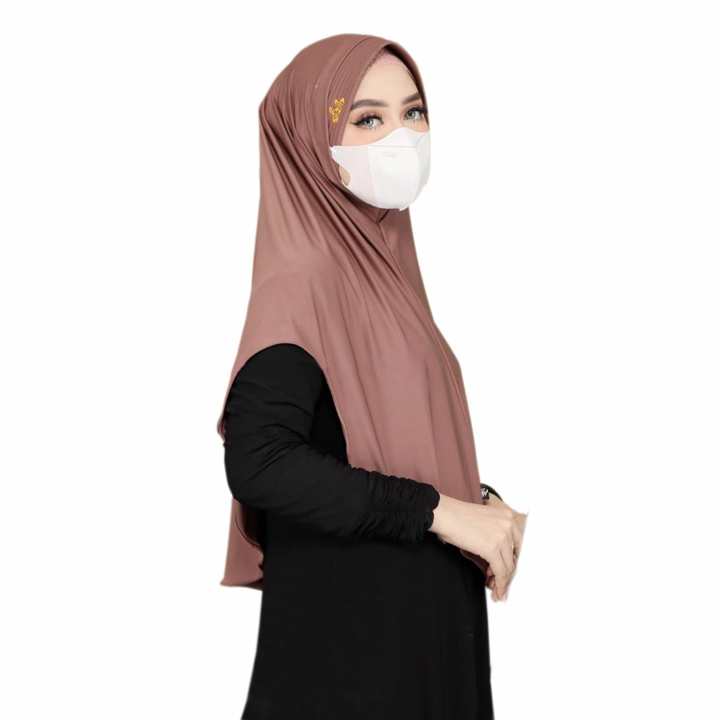 Jilbab Instan Melinda Jersey / Hijab Daily Masker Dan Headset model jilbab lubang telinga earphone (Bergo Melinda)-1