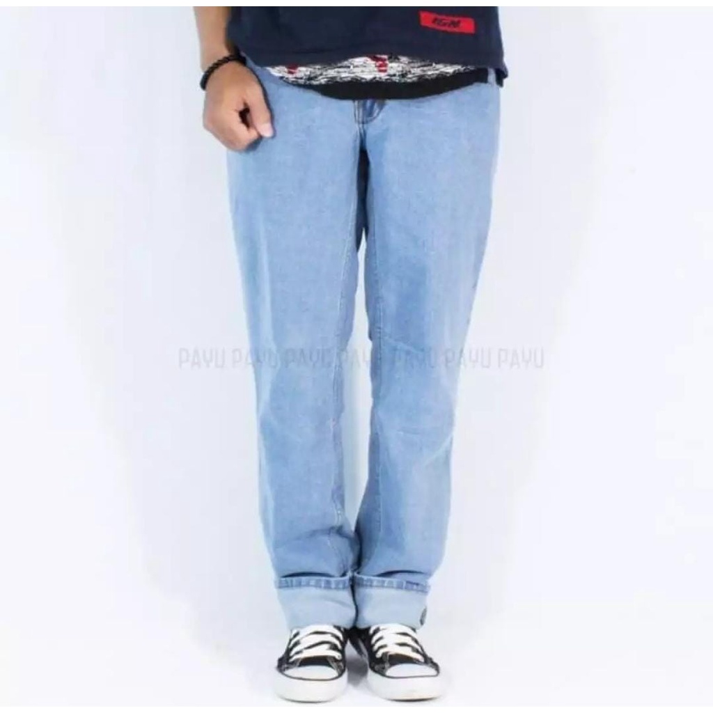 Celana Jeans Standar Baggy Warna Biru Muda