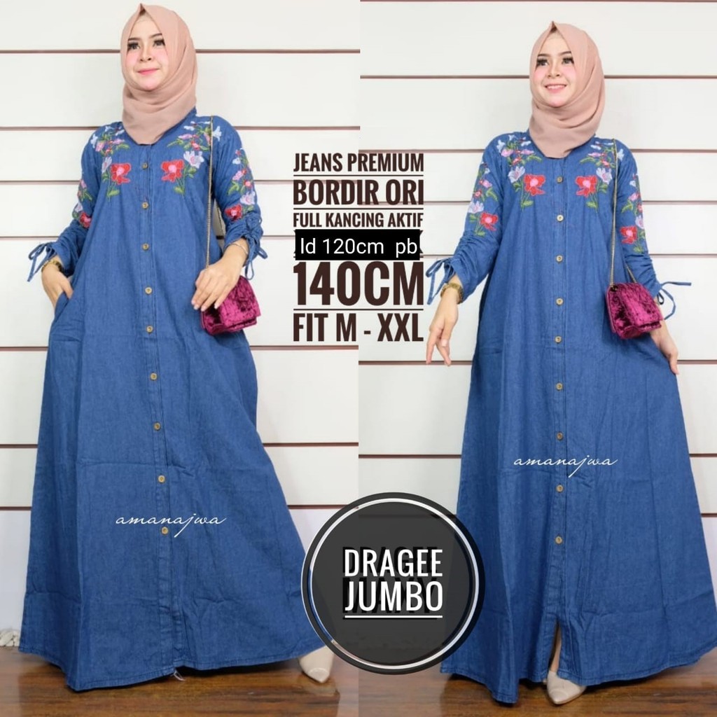 DRAGEE JUMBO GAMIS MAXI DRESS JEANS BORDIR BUNGA GBM