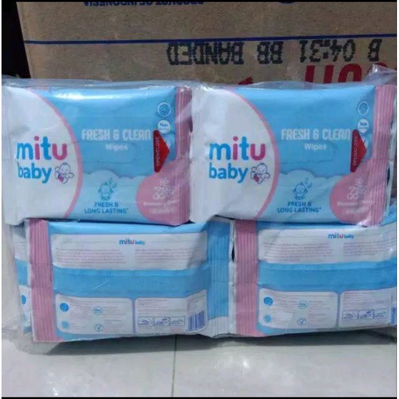 Mitu baby 4 sheets kemasan renceng isi 12pcs /mitu baby fresh &amp; clean wipes 4's/tissue basah praktis/ mittu tisu