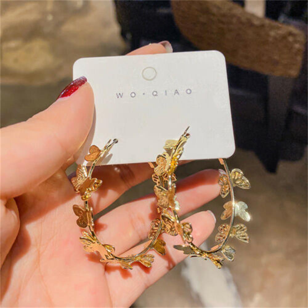 Anting Hoop Bulat Nanas Dainty Untuk Wanita Gadis Lapis Emas 18k Butterfly