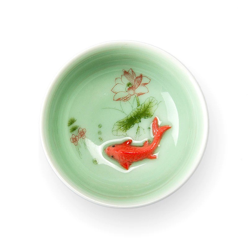 Cangkir Teh Keramik Chinese Celadon Fish Ceramic Teacup 33ml - D042 - Green