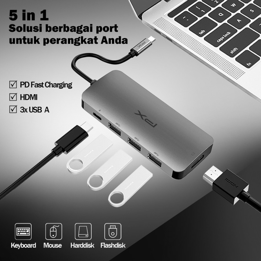 CONVERTER HUB ADAPTER 5 in 1 4K USB TYPE C 3.1 USB HDMI PX UCH-15