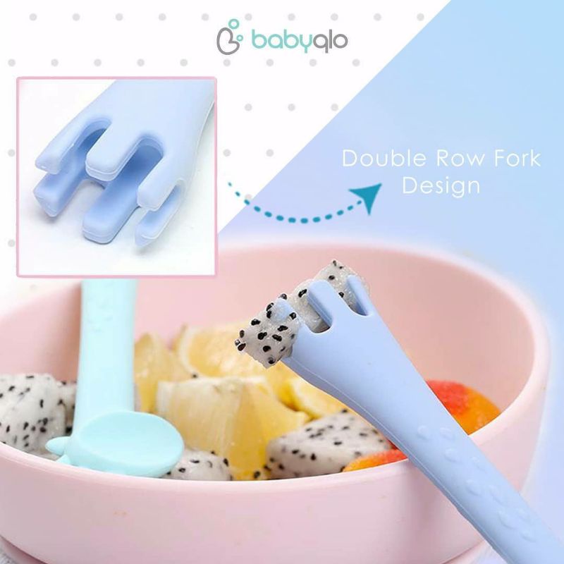 BABYQLO 2pcs Giraffe Silicone Baby Training Spoon Sendok Bayi BLW