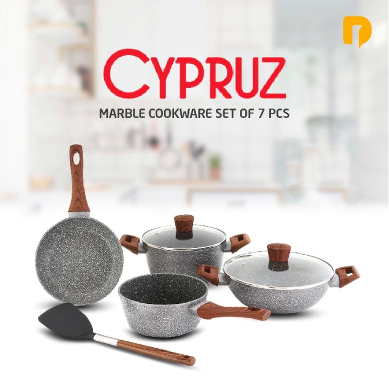 Panci Cookware Cypruz Marble Cookware Set of 7 pcs