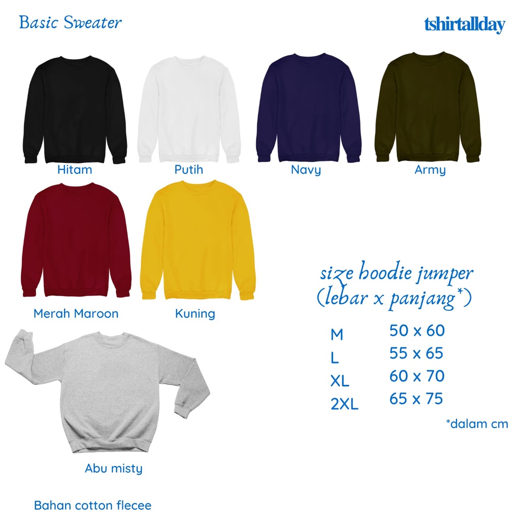 Tshirtallday [CUSTOM DESAIN] Hoodie Jumper dan Basic Sweater Cotton Flecee