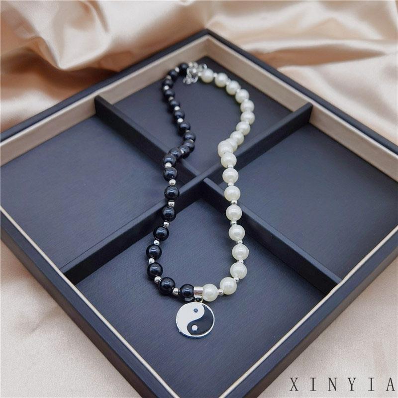 Kalung Rantai Klavikula Dengan Liontin Delapan Trigram Yin Yang Tai Chi Aksen Mutiara