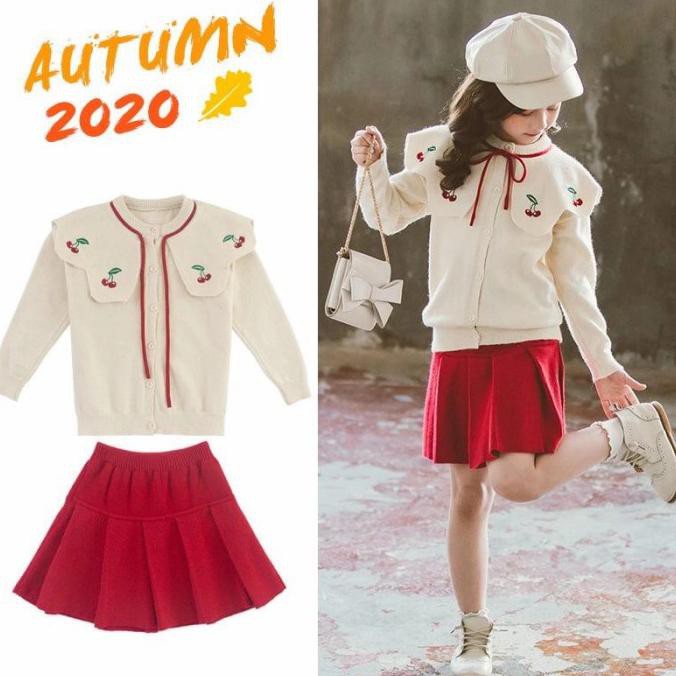 FALSH SALE setelan sweater rajut premium rok rajut anak perempuan cewe impor 12th - cream yelow.160
