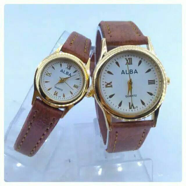 TOP JAM TANGAN COUPLE ALBA STRAP KULIT Ring Gold HARGA 1 PCS