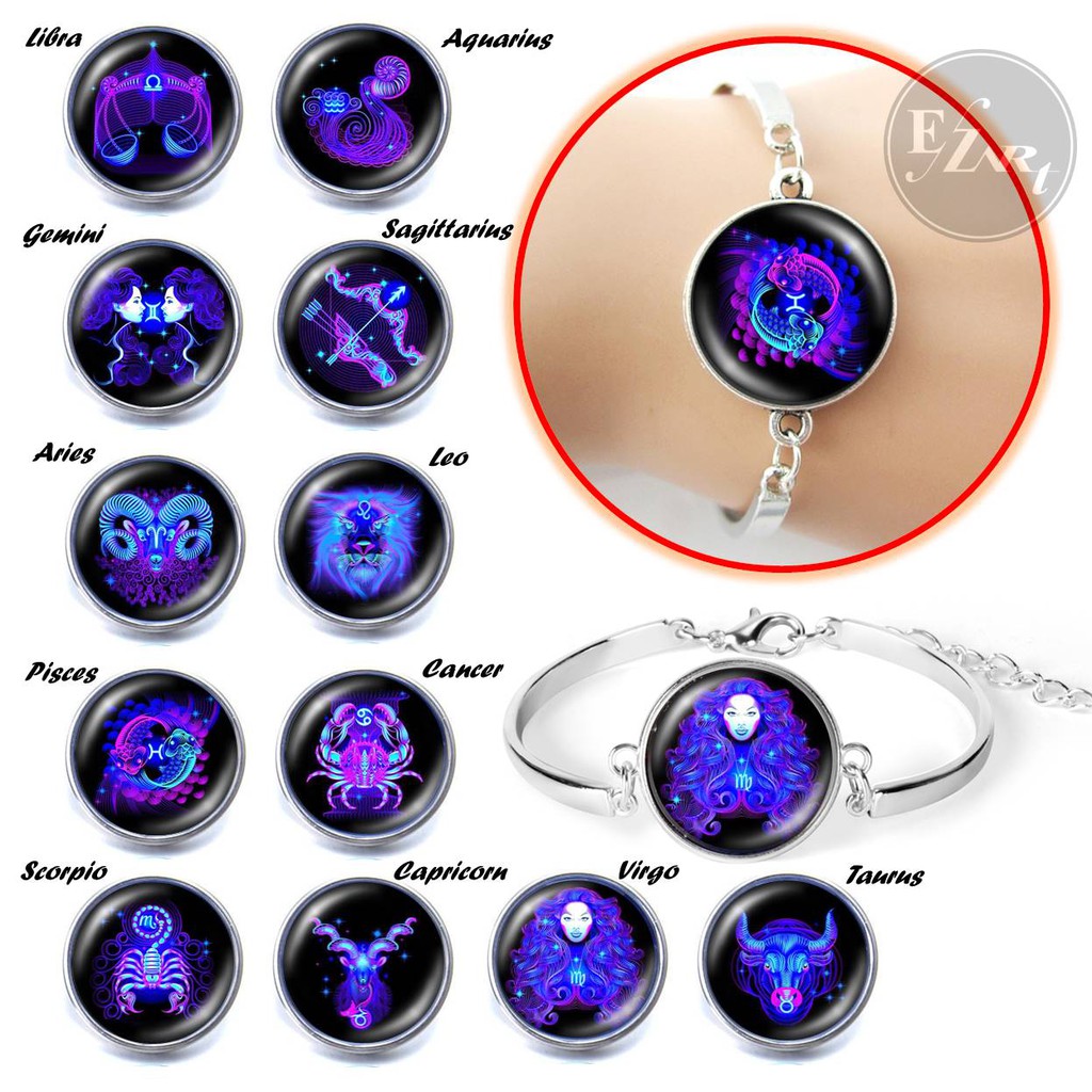 GELANG ZODIAK 12 ZODIAC HOROSCOPE CONSTELLATION BAHAN BANGLE STAINLESS STEEL MODEL NEON UTK WANITA