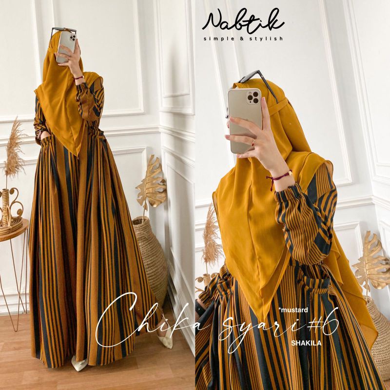 [ READY STOCK ] Chika Syar'i #6 Original Nabtik Gamis Set Khimar Nabtik Terbaru dan Terlaris