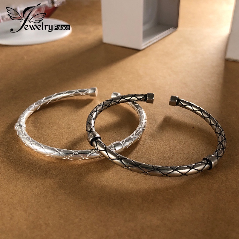 Gelang Model Terbuka Bahan 925 Silver Gaya Retro Untuk Wanita