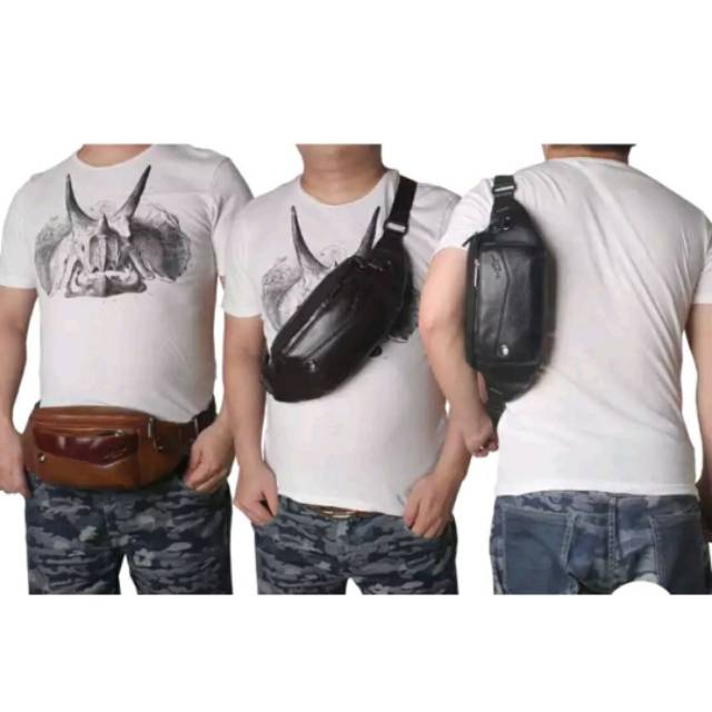 Tas pinggang pria kulit. Tas kulit asli. Tas sepeda. Import
