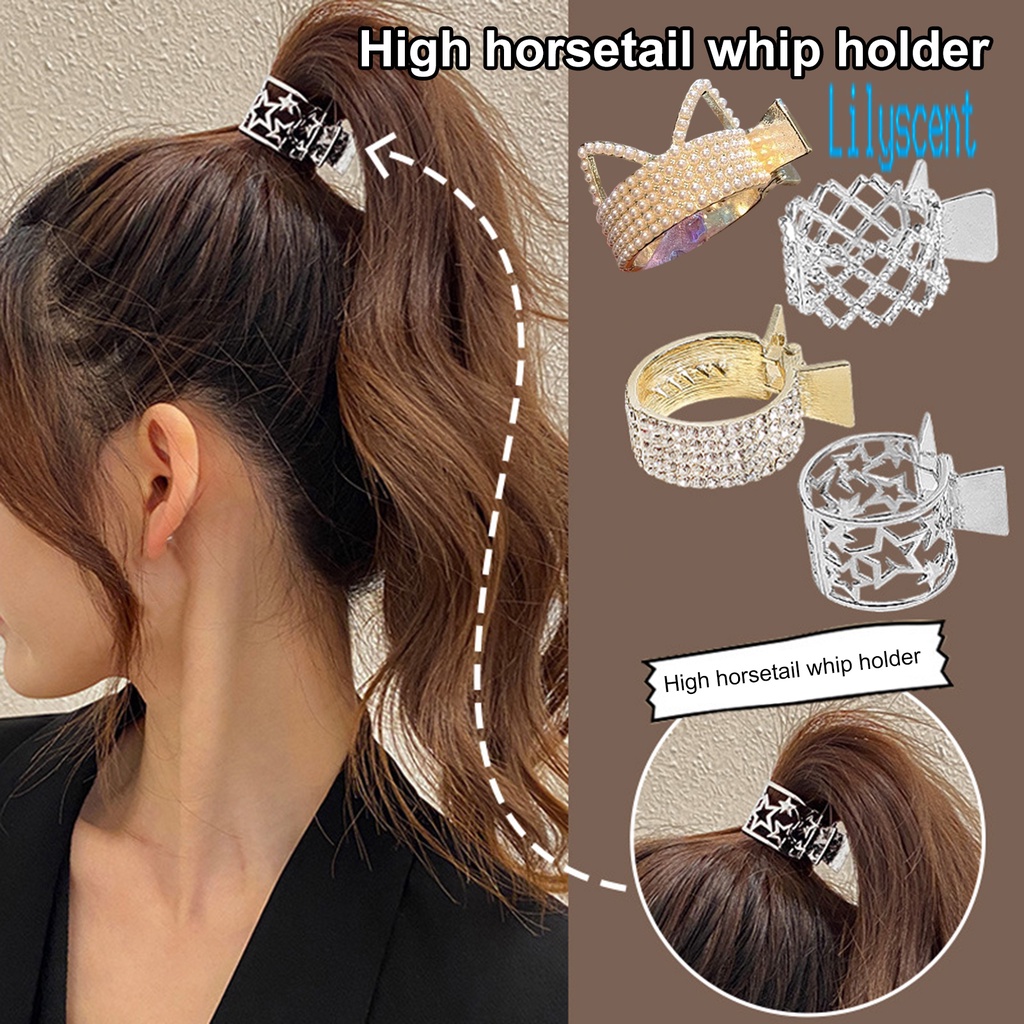 Jepit Rambut Ekor Kuda Bahan Stainless Steel Anti slip Aksen Berlian Imitasi Untuk Wanita