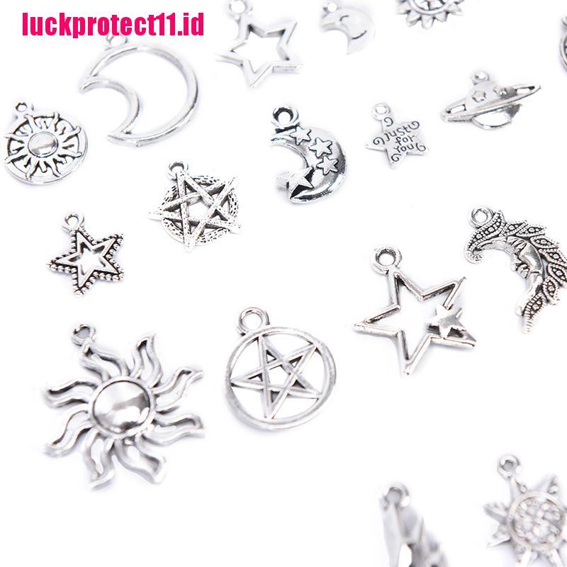 (LUCK) 23pcs / Set Liontin Bentuk Bulan / Bintang / Matahari Warna Silver Untuk DIY Perhiasan Charms