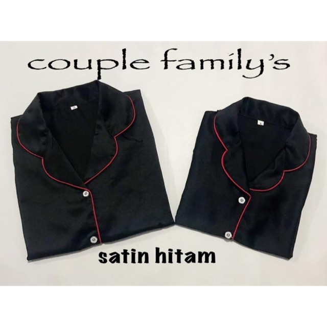 Piyama SATIN HITAM exclusive bisa couple mom kids dad and family