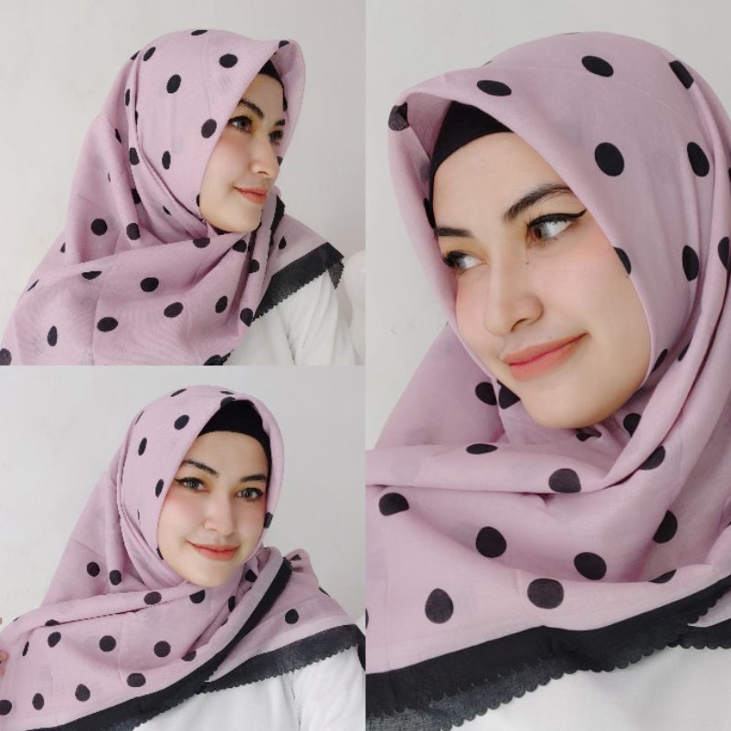 Kerudung vanilla hijab jilbab leopard love rantal polkadot / vanilla hijab segiempat voal motif vanilla chain / deenay kw button kw lasercut-Polkadot-pink