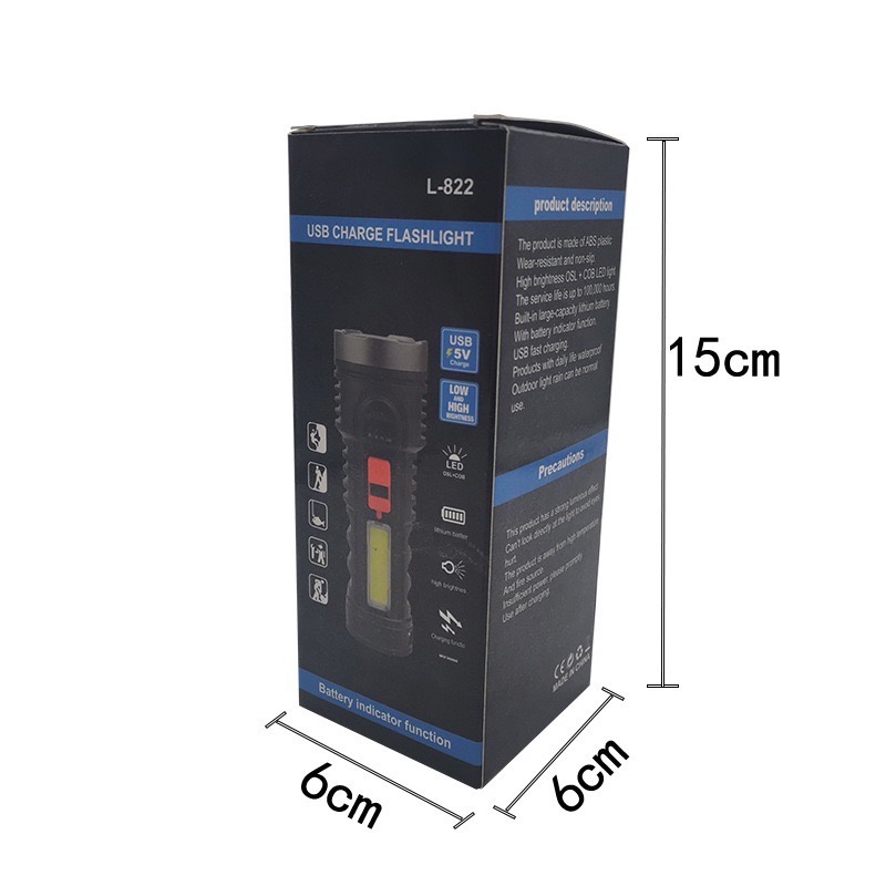 SENTER TANGAN IMPOR L822 CAS USB LED OSL COB SANGAT TERANG