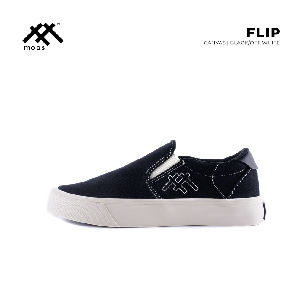 Moos Footwear - Sepatu Slip On Pria Wanita Moos Flip Black/Off White 100% Original