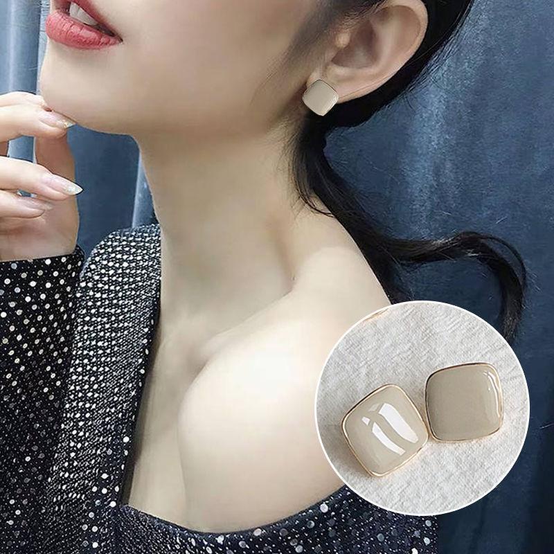 Anting Persegi Warna Retro Elegan S925 Jarum Perak Akrilik Warna Solid Anting-anting Wanita-2